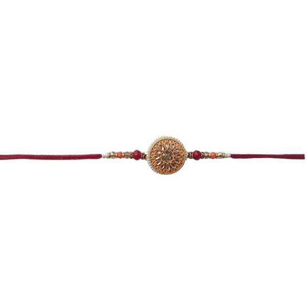 ACCESSHER Traditional Meenakari & Semi Precious Stones Studded Statement Rakhi for Beloved Brother/Gifting with Roli Kumkum Packets & Happy Rakshabandhan Card - Image 3