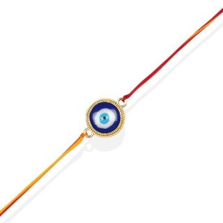 ACCESSHER Mens Delicate Single Thread Elegant and Stylish Evil Eye Rakhi for Beloved Brother & Gifting Card with Roli/Kumkum Packets, Rice & Happy Rakshabandhan Card