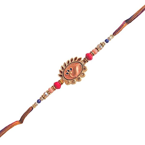 ACCESSHER Mens Traditional Meenakari Peacok Design Rakhi for Beloved Brother & Gifting with Roli Kumkum Packets & Happy Rakshabandhan Card - Image 5