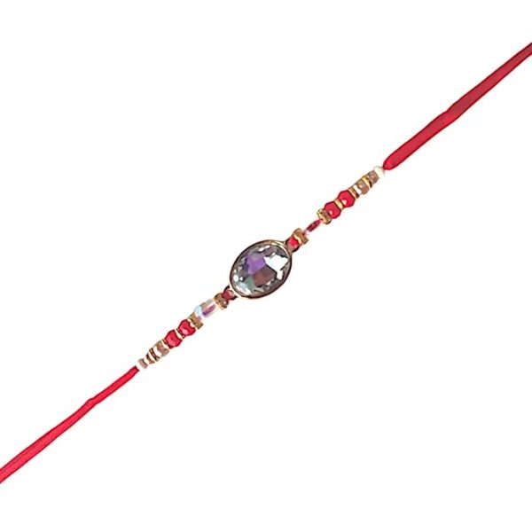 ACCESSHER Mens Traditional Kundan Studded Delicate Rakhi for Beloved Brother & Gifting with Roli Kumkum Packets & Happy Rakshabandhan Card - Image 4