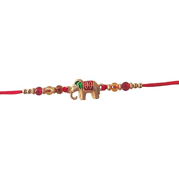 ACCESSHER Mens Traditional Meenakari Delicate Elephant Design Rakhi for Beloved Brother & Gifting with Roli Kumkum Packets & Happy Rakshabandhan Card - Image 2