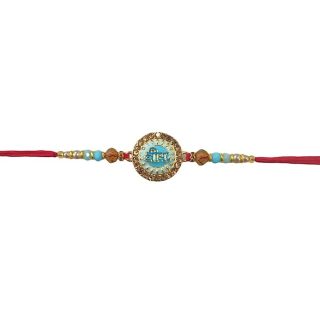 ACCESSHER Mens Blue Meenakari Work Quirky VEERA Text Rakhi for Beloved Brother & Gifting with Roli Kumkum Packets & Happy Rakshabandhan Card (Blue)
