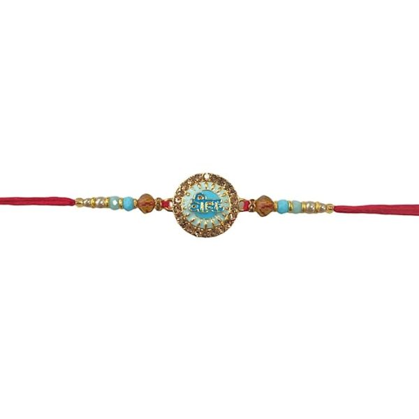 ACCESSHER Mens Blue Meenakari Work Quirky VEERA Text Rakhi for Beloved Brother & Gifting with Roli Kumkum Packets & Happy Rakshabandhan Card (Blue)