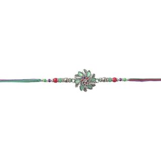 ACCESSHER Mens Traditional Mint Green Meenakari/Enamel Work Delicate Rakhi for Beloved Brother/Gifting with Roli Kumkum Packets & Happy Rakshabandhan Card
