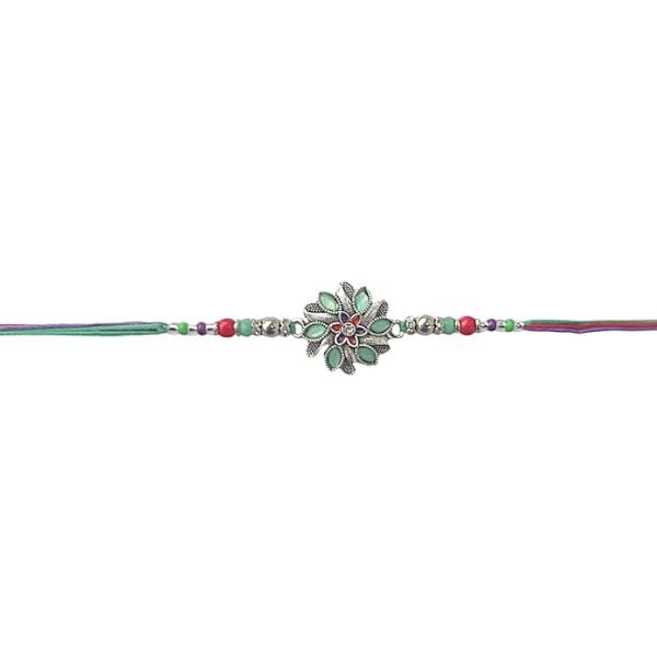 ACCESSHER Mens Traditional Mint Green Meenakari/Enamel Work Delicate Rakhi for Beloved Brother/Gifting with Roli Kumkum Packets & Happy Rakshabandhan Card - Image 3