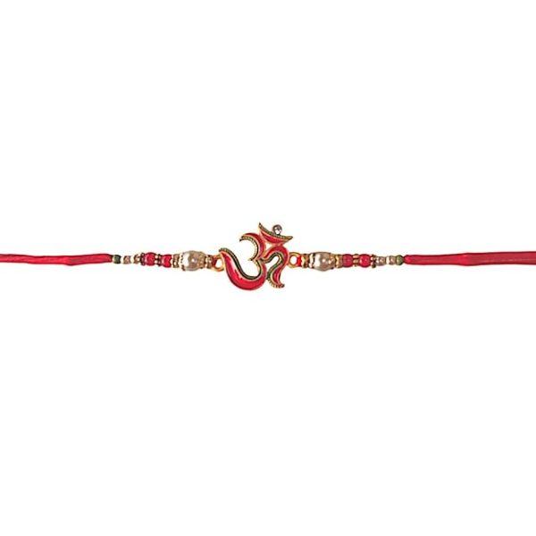 ACCESSHER Mens Traditional Meenakari Embedded Delicate Om/Aum Rakhi for Beloved Brother & Gifting with Roli Kumkum Packets & Happy Rakshabandhan Card - Image 7