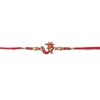 ACCESSHER Mens Traditional Meenakari Embedded Delicate Om/Aum Rakhi for Beloved Brother & Gifting with Roli Kumkum Packets & Happy Rakshabandhan Card
