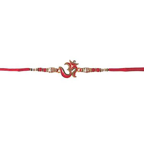 ACCESSHER Mens Traditional Meenakari Embedded Delicate Om/Aum Rakhi for Beloved Brother & Gifting with Roli Kumkum Packets & Happy Rakshabandhan Card