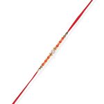 ACCESSHER Traditional Orange Beads Rakhi for Brother Pack of 1 with Roli Kumkum Packets & Happy Rakshabandhan Card