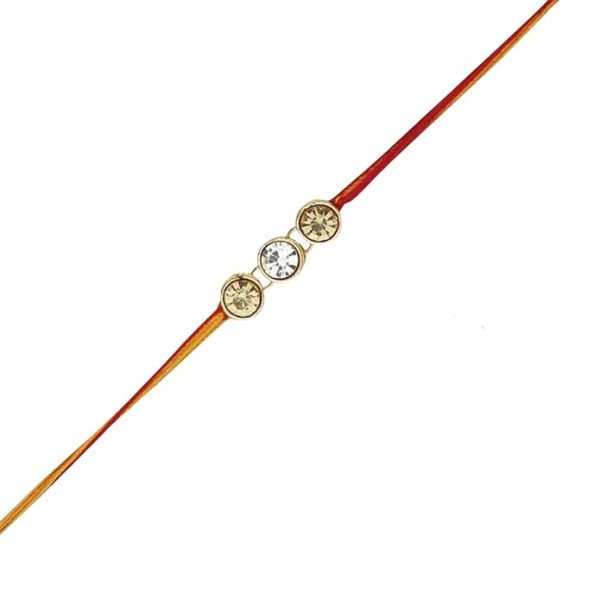 ACCESSHER Gold Plated Brass Statement Rhinestone Rakhi for Brother Pack of 1 with Roli/Kumkum Packets, Rice and Happy Rakshabandhan Card || Latest Rakhi for Brother - Image 4