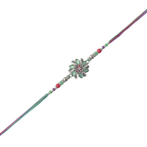 ACCESSHER Mens Traditional Mint Green Meenakari/Enamel Work Delicate Rakhi for Beloved Brother/Gifting with Roli Kumkum Packets & Happy Rakshabandhan Card - Image 4