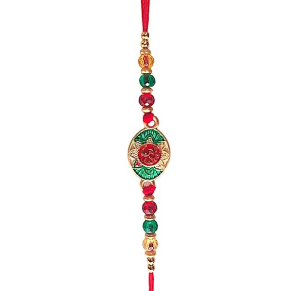 ACCESSHER Traditional Multicolour Menakari Om/Aum Rakhi for Beloved Brother & Gifting with Roli Kumkum Packets & Happy Rakshabandhan Card - Image 3