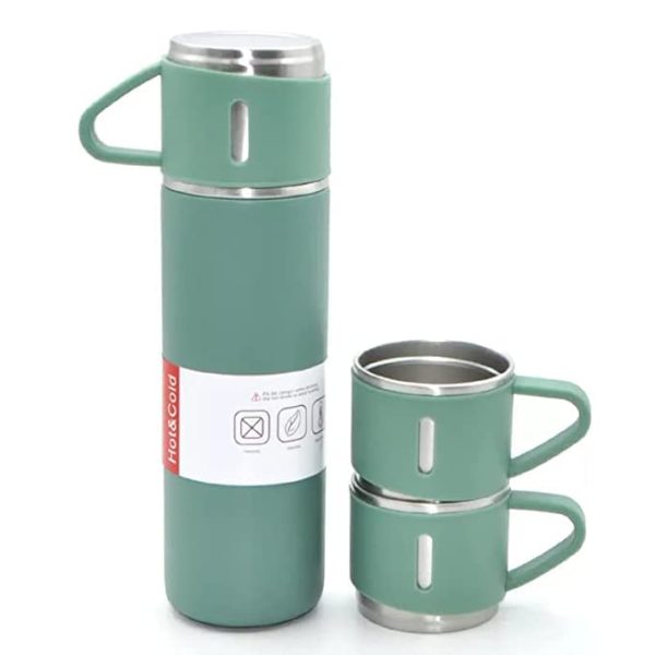 Stainless Steel Vacuum Flask Set with 3 Steel Cups Combo for Coffee Hot Drink and Cold | Water Flask Bottle | Travel Friendly | Latest Ideal Gift for Festive Season, Family Gifting Green in Colour - Image 5