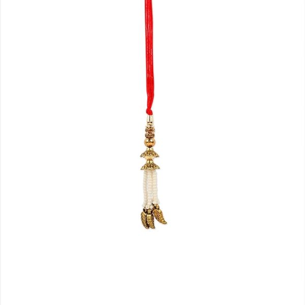 ACCESSHER Mens Traditional Gold Plated Bhaiyya Bhabhi Pearl Lumba Rakhi for Beloved Brother Set of 2 with Roli Kumkum Packets and Happy Rakshabandhan Card - Image 3