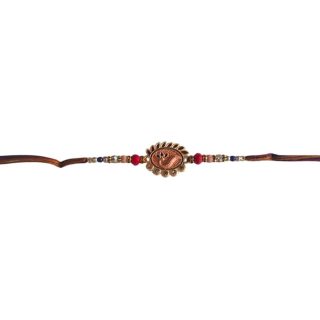 ACCESSHER Mens Traditional Meenakari Peacok Design Rakhi for Beloved Brother & Gifting with Roli Kumkum Packets & Happy Rakshabandhan Card