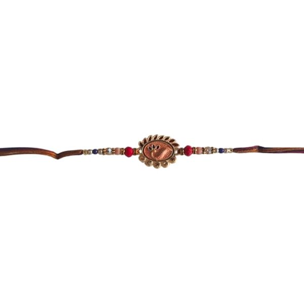ACCESSHER Mens Traditional Meenakari Peacok Design Rakhi for Beloved Brother & Gifting with Roli Kumkum Packets & Happy Rakshabandhan Card