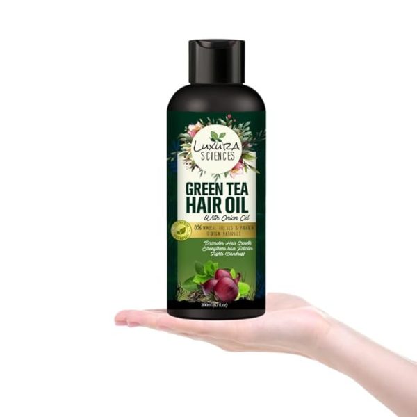 Luxura Sciences Green Tea Hair Oil with Onion Oil 200ml for Hair Improvement. - Image 2