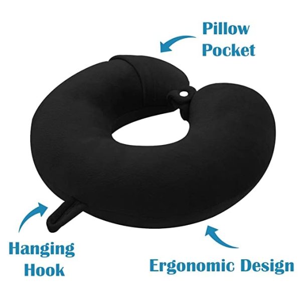 SWARG HOMES Super Comfy Premium Neck Pillow for Travel | Rest Cushion for Travel in Flight | Car | Train | Airplane | Relief Sleeping for Men and Women | Cervical Support | Comfort in Neck at Office and Home [Black] - Image 9
