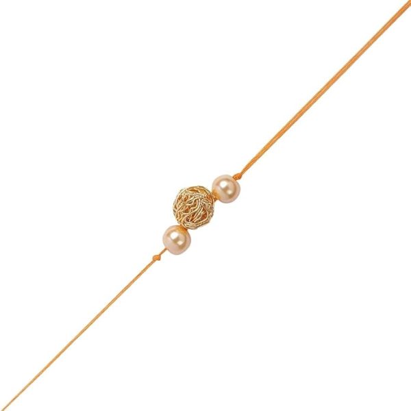 ACCESSHER Gold Plated Elegant Filigree Ball with Pearl Bhaiyya Bhabhi Rakhi for Beloved Brother with Roli Kumkum Packets and Happy Rakshabandhan Card | Rakhi For Brother - Image 3