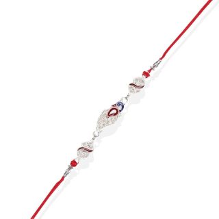 ACCESSHER Mens Delicate Silver Toned Peacock Design Enamel Rakhi for Brother & Gifting