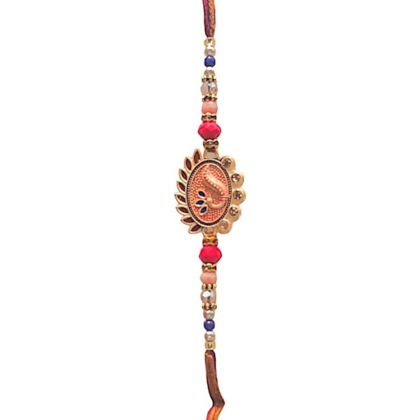 ACCESSHER Mens Traditional Meenakari Peacok Design Rakhi for Beloved Brother & Gifting with Roli Kumkum Packets & Happy Rakshabandhan Card - Image 3