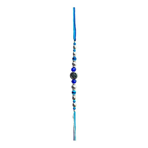 ACCESSHER Delicate Blue Beads Rakhi with Smiley Face for Beloved Brother, Kids Pack of 1/ Gifting with Roli Kumkum Packets & Happy Rakshabandhan Card