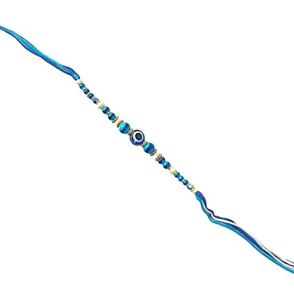 ACCESSHER Quirky Delicate Evil Eye Blue Rakhi for Beloved Brother, Kids & Gifting with Roli Kumkum Packets & Happy Rakshabandhan Card (Pack of 1)