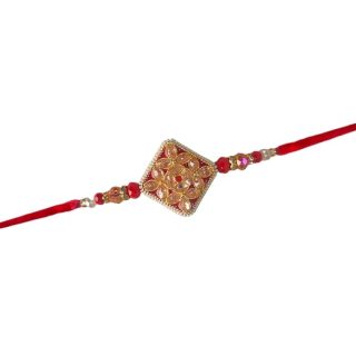 ACCESSHER Traditional Semi Precious Stones Studded Statement Rakhi for Beloved Brother & Gifting with Roli Kumkum Packets & Happy Rakshabandhan Card