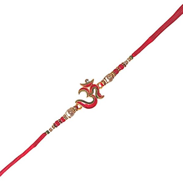 ACCESSHER Mens Traditional Meenakari Embedded Delicate Om/Aum Rakhi for Beloved Brother & Gifting with Roli Kumkum Packets & Happy Rakshabandhan Card - Image 5
