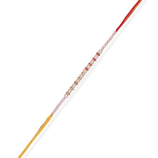ACCESSHER Traditional Elegant and Stylish Pearl Beaded Rakhi for Brother Pack of 1 with Roli Kumkum Packets and Happy Rakshabandhan Card