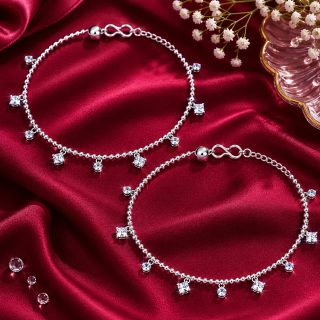 ACCESSHER Silver Plated Oxidised Payal Anklet Set - Leaf Design & Ghungroos for Women & Girls