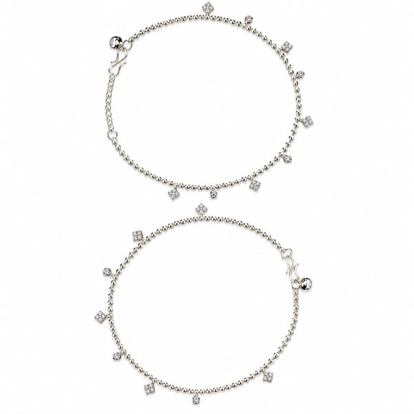 ACCESSHER Silver-Tone Crystal Charm Anklet Set for Women & Girls | Delicate Dangle Payal Pair (Set of 2) ACCESSHER Silver-Tone Crystal Charm Anklet Set for Women & Girls | Delicate Dangle Payal Pair (Set of 2)