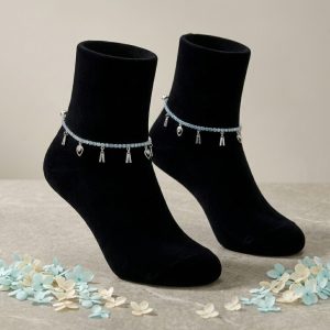 ACCESSHER Silver Plated Oxidised Leaf Design Anklet Set with Ghungroos for Women & Girls
