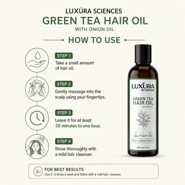 Luxura Sciences Green Tea Hair Oil with Onion Oil for Hair Nourishment & Improvement (200 ML)