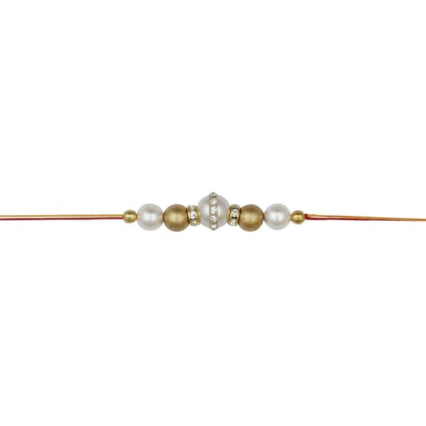 ACCESSHER Elegant and Stylish Pearl Beaded Rakhi for Beloved Brother with Acrylic Peacock Pooja Thali, Roli Kumkum Packets and Happy Rakshabandhan Card - Image 2