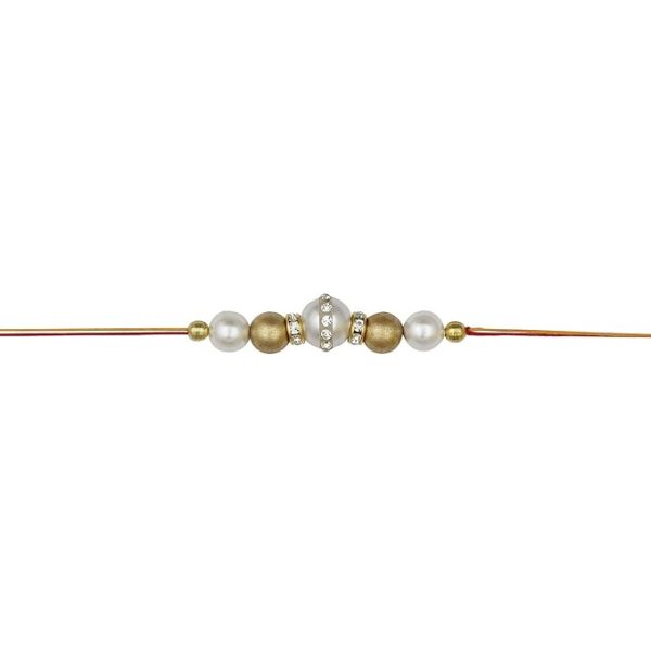 ACCESSHER Elegant and Stylish Pearl Beaded Rakhi for Beloved Brother with Acrylic Peacock Pooja Thali, Roli Kumkum Packets and Happy Rakshabandhan Card - Image 5