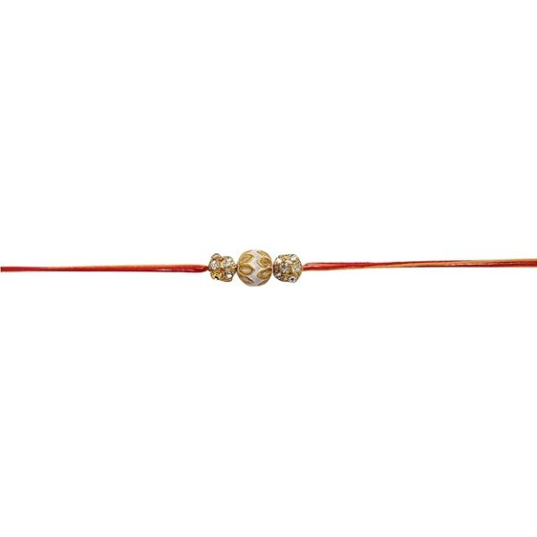 ACCESSHER Mens Traditional Gold Plated Elegant Bhaiyya Bhabhi Lumba Pearl Rakhi for Beloved Brother Pack of 1 with Roli Kumkum Packets and Happy Rakshabandhan Card - Image 4