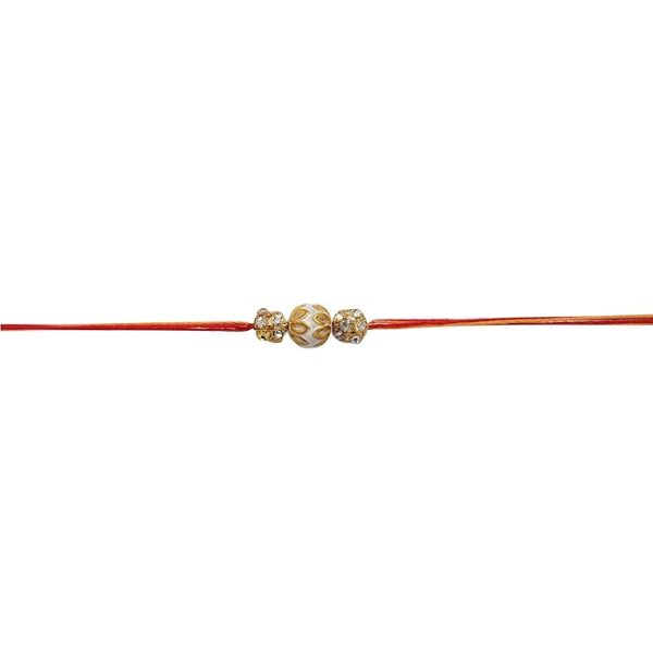 ACCESSHER Mens Traditional Gold Plated Elegant Bhaiyya Bhabhi Lumba Pearl Rakhi for Beloved Brother Pack of 1 with Roli Kumkum Packets and Happy Rakshabandhan Card - Image 4