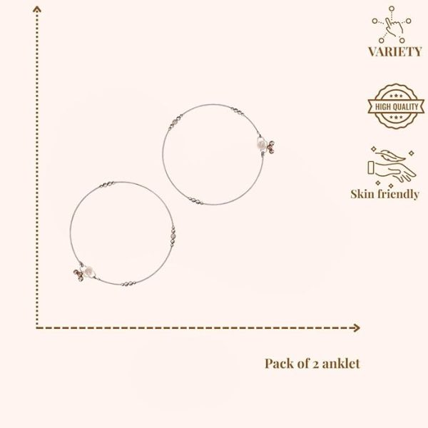 ACCESSHER Silver Plated Anklet Set with Ghungroos | Oxidised Leaf- Design Payal/Legchain/Foot Jewellery | Modern & Traditional Accessories Gift for Women & Girls (Design 3) - Image 5