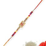 ACCESSHER Elegant Deity Inspired Religious OM Design Rakhi for Brother Pack of 1 with Roli Kumkum Packets & Happy Rakshabandhan Card