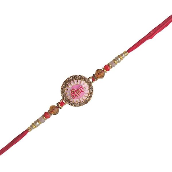 ACCESSHER Mens Pink Meenakari Work Quirky VEERA Text Rakhi for Beloved Brother & Gifting with Roli Kumkum Packets & Happy Rakshabandhan Card (Pink) - Image 5