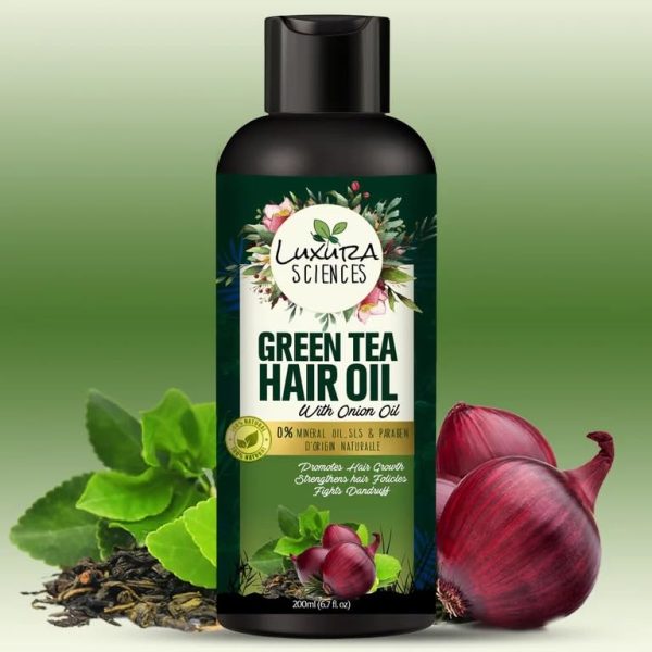 Luxura Sciences Green Tea Hair Oil with Onion Oil 200ml for Hair Improvement. - Image 3