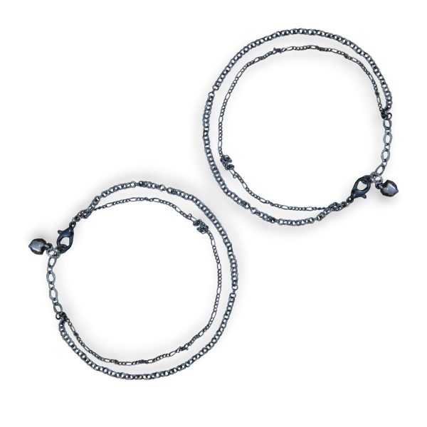 ACCESSHER Silver Plated Anklet Set with Ghungroos | Oxidised Leaf- Design Payal/Legchain/Foot Jewellery | Modern & Traditional Accessories Gift for Women & Girls (Design 9)