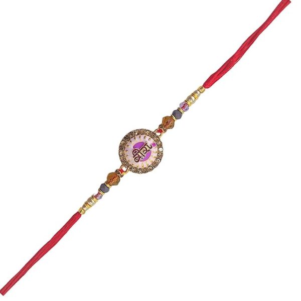 ACCESSHER Mens Purple Meenakari Work Quirky VEERA Text Rakhi for Beloved Brother & Gifting with Roli Kumkum Packets & Happy Rakshabandhan Card (Purple) - Image 3