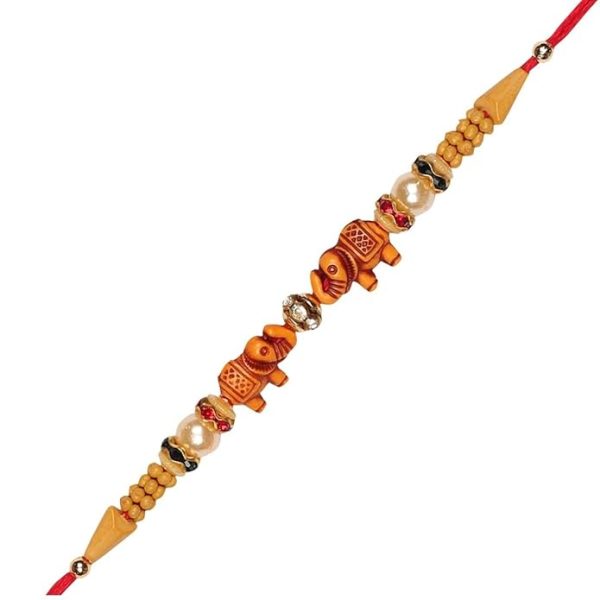 ACCESSHER Presents: Delicate Elephant Design Beads Rakhi for Kids, Brother with Roli/Kumkum Packets, Rice and Raksha Bandhan Card & Gifting - Celebrate with Style and Tradition - Image 3