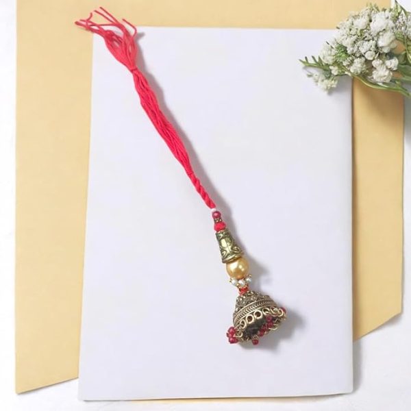ACCESSHER Unisex Traditional Lumba Rakhi with Intrictate Jhumka for Beloved Bhabhi & Gifting with Roli Kumkum Packets & Happy Rakshabandhan Card (Pack of 1) - Image 4