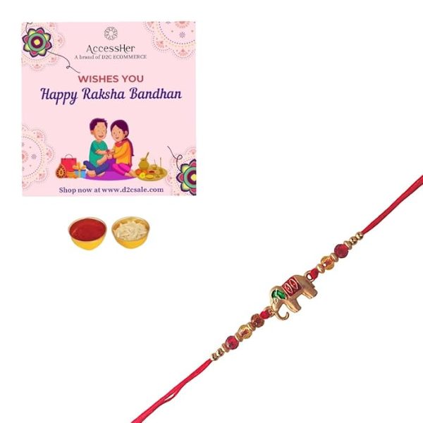 ACCESSHER Mens Traditional Meenakari Delicate Elephant Design Rakhi for Beloved Brother & Gifting with Roli Kumkum Packets & Happy Rakshabandhan Card - Image 3