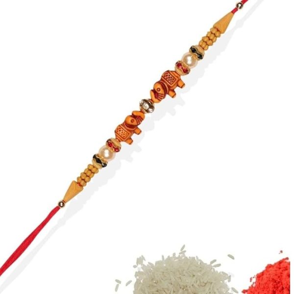ACCESSHER Mens Gold Plated Elephant Shaped Stylish Quirky Rakhi for Beloved Brother Pack of 1 with Roli Kumkum Packets and Happy Rakshabandhan Card | Latest Rakhi for Brother - Image 5