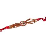 ACCESSHER Ethnic Rudraksh Adorned Statement Rakhi for Beloved Brother & Gifting with Roli Kumkum Packets & Happy Rakshabandhan Card