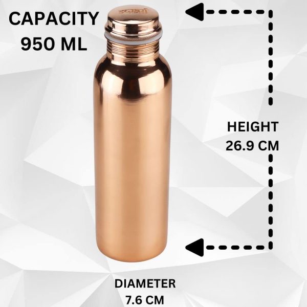 SWARG KITCHEN 950 Ml Copper Water Bottle (100% Pure Copper Bottle) | BPA Free Water Bottle with Anti Oxidant Properties of Copper - Pack of 1 Plain textured - Image 4